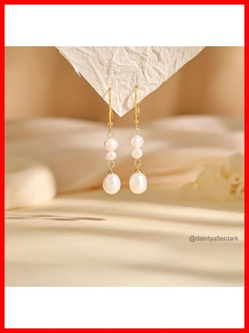 14K Gold Plated Dangle Pearl Drop Earrings Non Tarnish Waterproof
